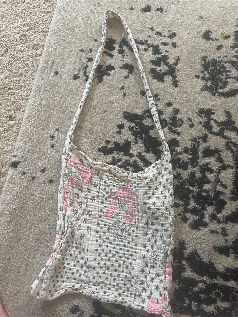 Free People Quilted Floral Crossbody Sling Bag - Pink & Cream 10” across